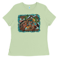 Matcha bucking bronco cowboy rodeo cactus and sunflowers Ladies Tee - Artiststas