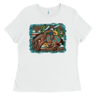 White bucking bronco cowboy rodeo cactus and sunflowers Ladies Tee - Artiststas