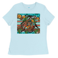 Baby Blue bucking bronco cowboy rodeo cactus and sunflowers Ladies Tee - Artiststas