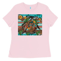 Bubblegum Pink bucking bronco cowboy rodeo cactus and sunflowers Ladies Tee - Artiststas