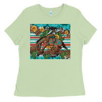 Matcha bucking bronco cowboy rodeo cactus and sunflowers Ladies Tee - Artiststas