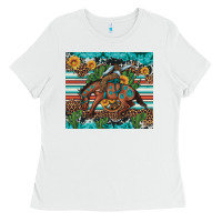 White bucking bronco cowboy rodeo cactus and sunflowers Ladies Tee - Artiststas