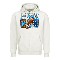 Oatmeal Heather Football mom blue team color Zipper Hoodie - HowdyJamesFarm