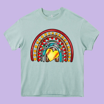 Softball Rainbow Heavy Core Tee Designed By Artiststas