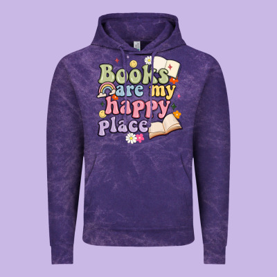 Books Are My Happy Place Vintage Hoodie Designed By Maliassmallbusiness