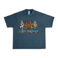 Midnight Navy Happy Holidays Trees Urban Heavy Tee - MaliasSmallBusiness