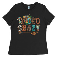 Black rodeo crazy bucking bronco cowboy Ladies Tee - Artiststas