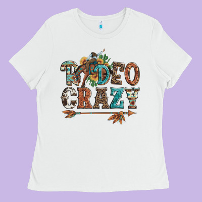 Rodeo Crazy Bucking Bronco Cowboy Ladies Tee Designed By Artiststas
