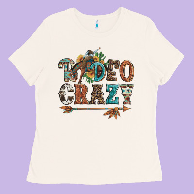 Rodeo Crazy Bucking Bronco Cowboy Ladies Tee Designed By Artiststas
