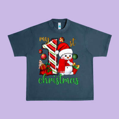 My 1st. Christmas With Cute Snowman Urban Heavy Tee Designed By Nancycooperartshop