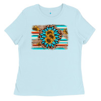 Baby Blue gemstone sunflower background Ladies Tee - AdoDesignShop