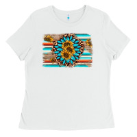 White gemstone sunflower background Ladies Tee - AdoDesignShop