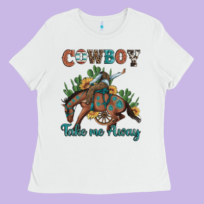 Cowboy Take Me Away Rodeo Ladies Tee Designed By Artiststas