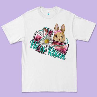 He Is Risen Cross Rabbit Premium Tee Designed By Barkaloodesign