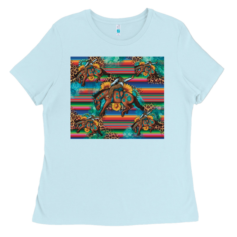 Bucking Bronco Serape Turquoise Ladies Tee by Artiststas | Teevron