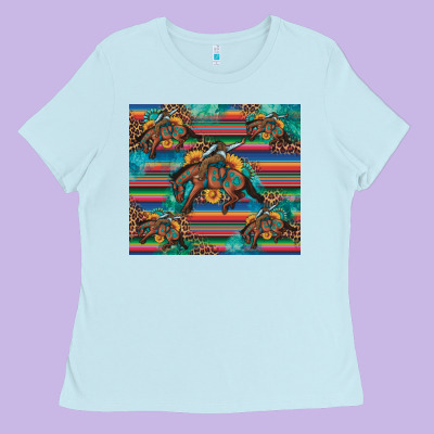 Bucking Bronco Serape Turquoise Ladies Tee Designed By Artiststas