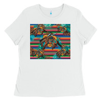 White bucking bronco serape turquoise Ladies Tee - Artiststas