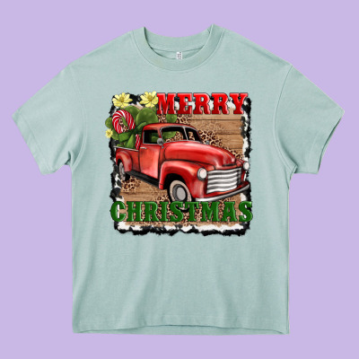 Merry Christmas With Truck Heavy Core Tee Designed By Adodesignshop