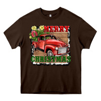 Chocolate Brown merry christmas with truck Heavy Core Tee - AdoDesignShop