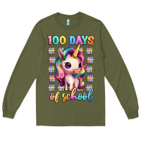 Army Green 100 days of school unicorn Long Sleeve Tee - Artiststas