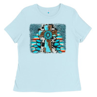 Baby Blue cross gemstone background Ladies Tee - AdoDesignShop