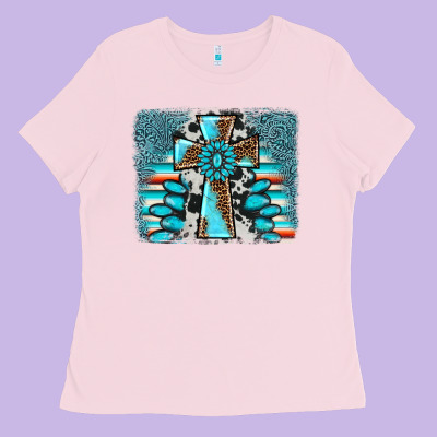 Cross Gemstone Background Ladies Tee Designed By Adodesignshop