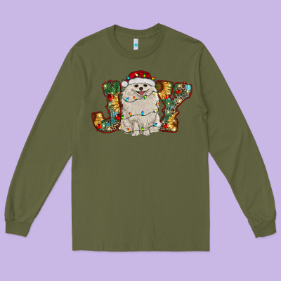 Pomeranian Christmas Joy Long Sleeve Tee Designed By Ranaportraitstore