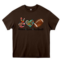 Chocolate Brown peace love football Heavy Core Tee - Artiststas