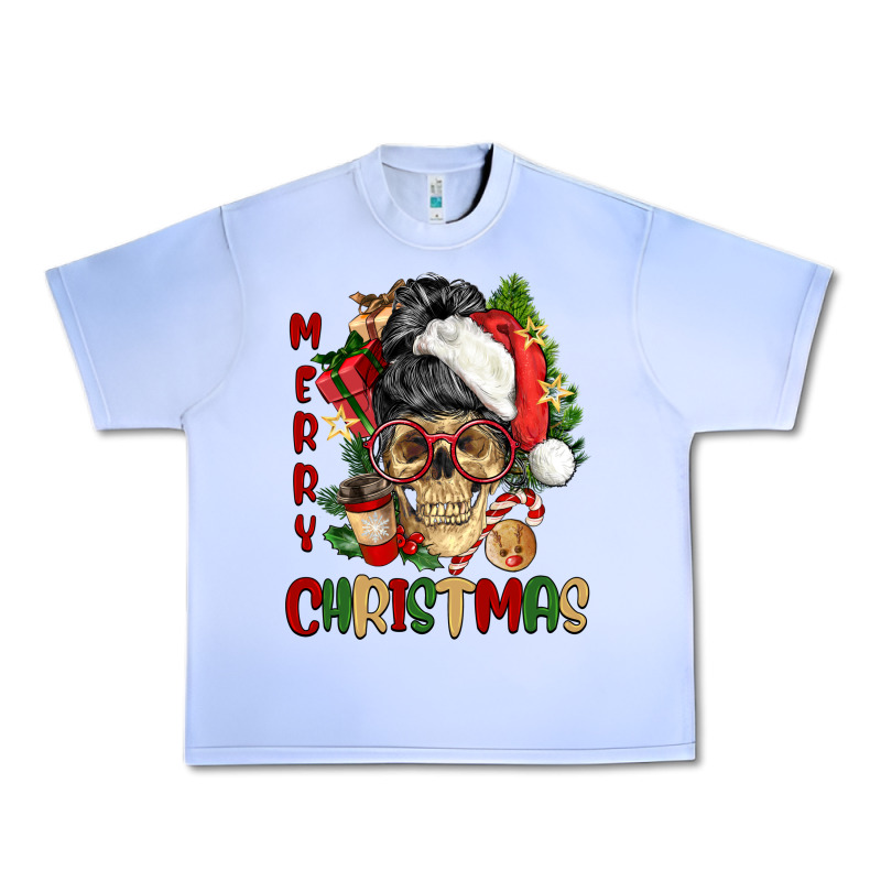 Merry Christmas Skeleton Messy Bun Urban Heavy Tee by NancyCooperArtShop | Teevron