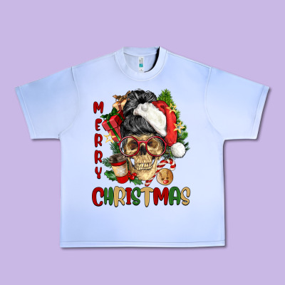 Merry Christmas Skeleton Messy Bun Urban Heavy Tee Designed By Nancycooperartshop