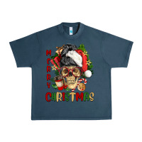 Midnight Navy Merry Christmas skeleton messy bun Urban Heavy Tee - NancyCooperArtShop