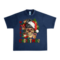 Navy Merry Christmas skeleton messy bun Urban Heavy Tee - NancyCooperArtShop
