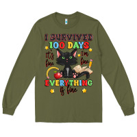 Army Green i survived 100 days it's fine i'm fine Long Sleeve Tee - Artiststas