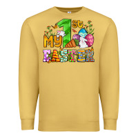 Antique Gold Easter Day My first Easter with eggs and rabbits Premium Sweatshirt - OliviaCreatesArt