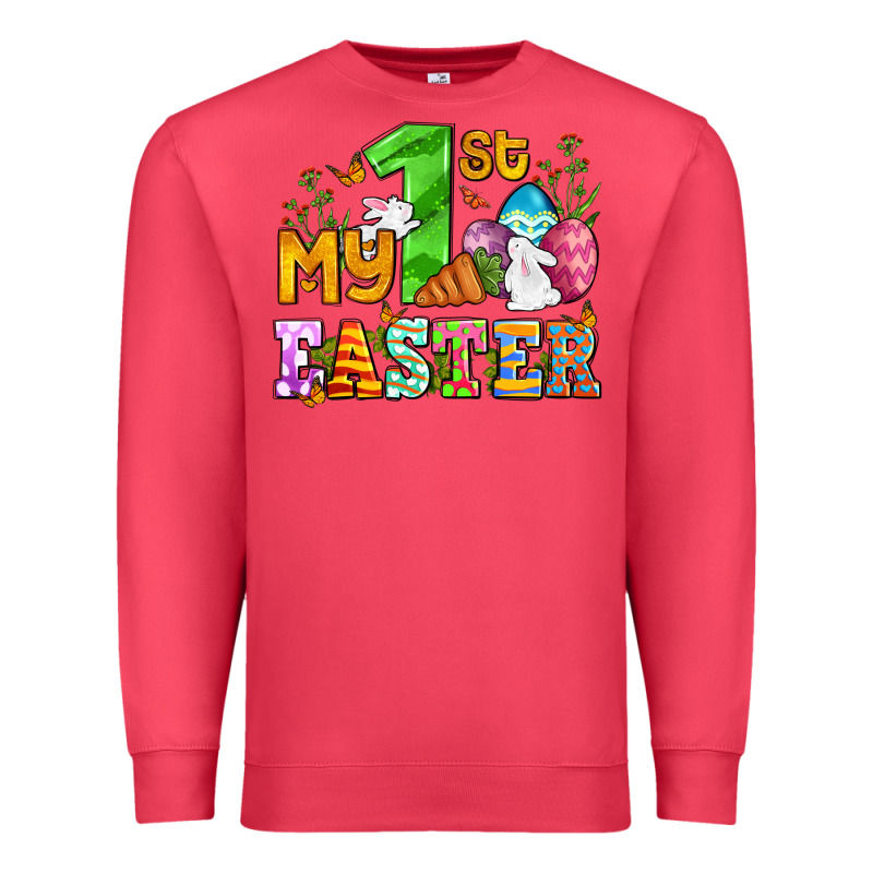 Easter Day My First Easter With Eggs And Rabbits Premium Sweatshirt by OliviaCreatesArt | Teevron