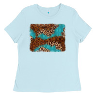 Baby Blue turquoise glitter leopard background Ladies Tee - AdoDesignShop