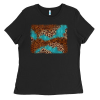 Black turquoise glitter leopard background Ladies Tee - AdoDesignShop