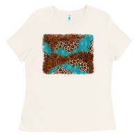 Bone turquoise glitter leopard background Ladies Tee - AdoDesignShop