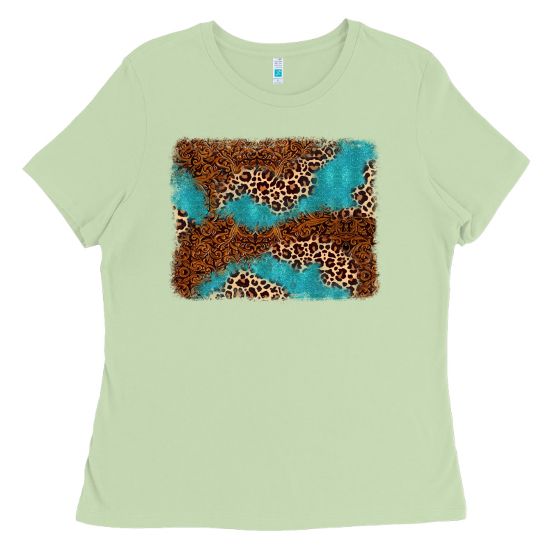 Turquoise Glitter Leopard Background Ladies Tee by AdoDesignShop | Teevron
