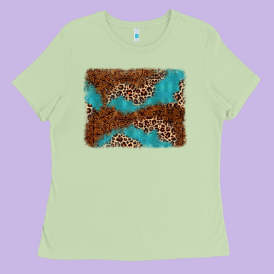 Turquoise Glitter Leopard Background Ladies Tee Designed By Adodesignshop