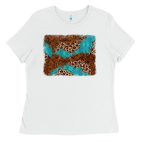 White turquoise glitter leopard background Ladies Tee - AdoDesignShop
