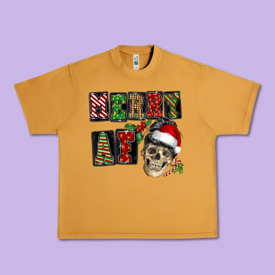 Merry Af Skeleton Messy Bun Urban Heavy Tee Designed By Nancycooperartshop