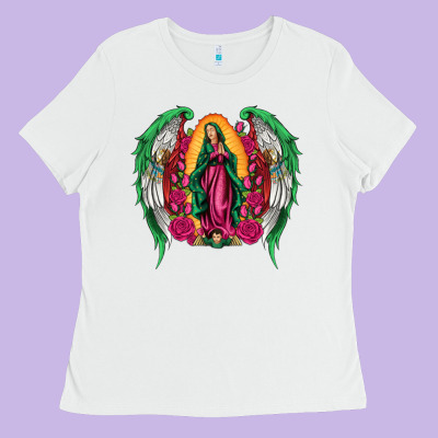 Mexican Flag Wings Our Lady Of Guadalupe Ladies Tee Designed By Artiststas
