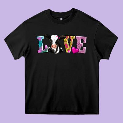 Love With Cow Heavy Core Tee Designed By Adodesignshop