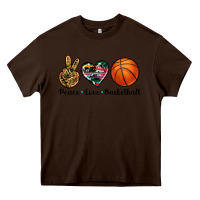 Chocolate Brown peace love basketball Heavy Core Tee - Artiststas