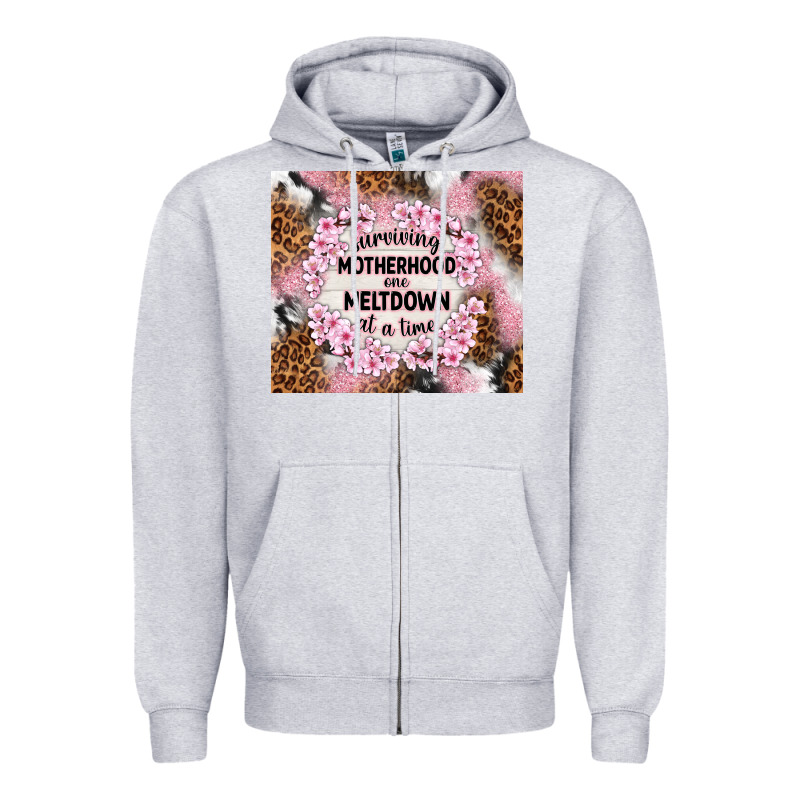 Surviving Motherhood One Meltdown At The Time Zipper Hoodie by TumblerDesignByShophia | Teevron
