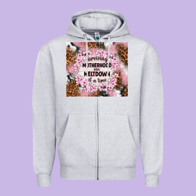 Surviving Motherhood One Meltdown At The Time Zipper Hoodie Designed By Tumblerdesignbyshophia