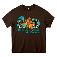 Chocolate Brown with god all things are possible. cross Heavy Core Tee - AdoDesignShop