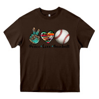 Chocolate Brown peace love baseball Heavy Core Tee - Artiststas