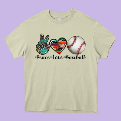 Peace Love Baseball Heavy Core Tee Designed By Artiststas